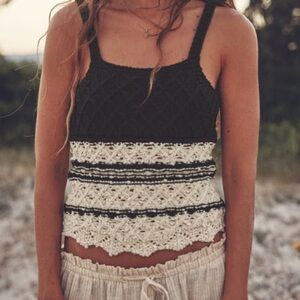 Zara STRAPPY KNIT TOP BLACK / ECRU